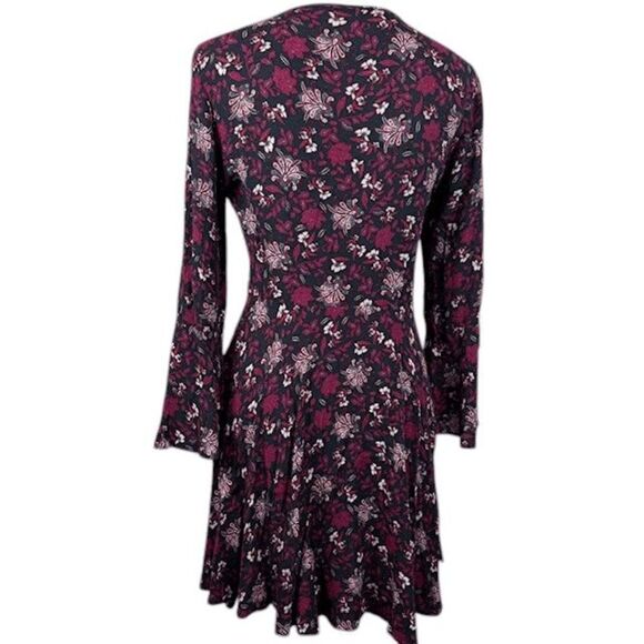 American Eagle Floral Print Mini Dress Black with Purple Tie Front Tassel Medium - Picture 4 of 10